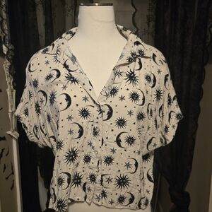 Black and White Celestial Print Blouse